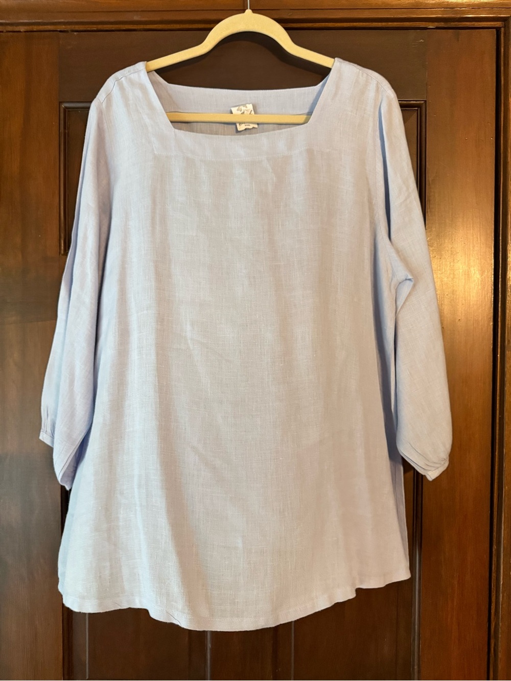Light Blue Square-Neck Linen Tunic Top